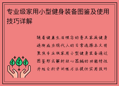 专业级家用小型健身装备图鉴及使用技巧详解